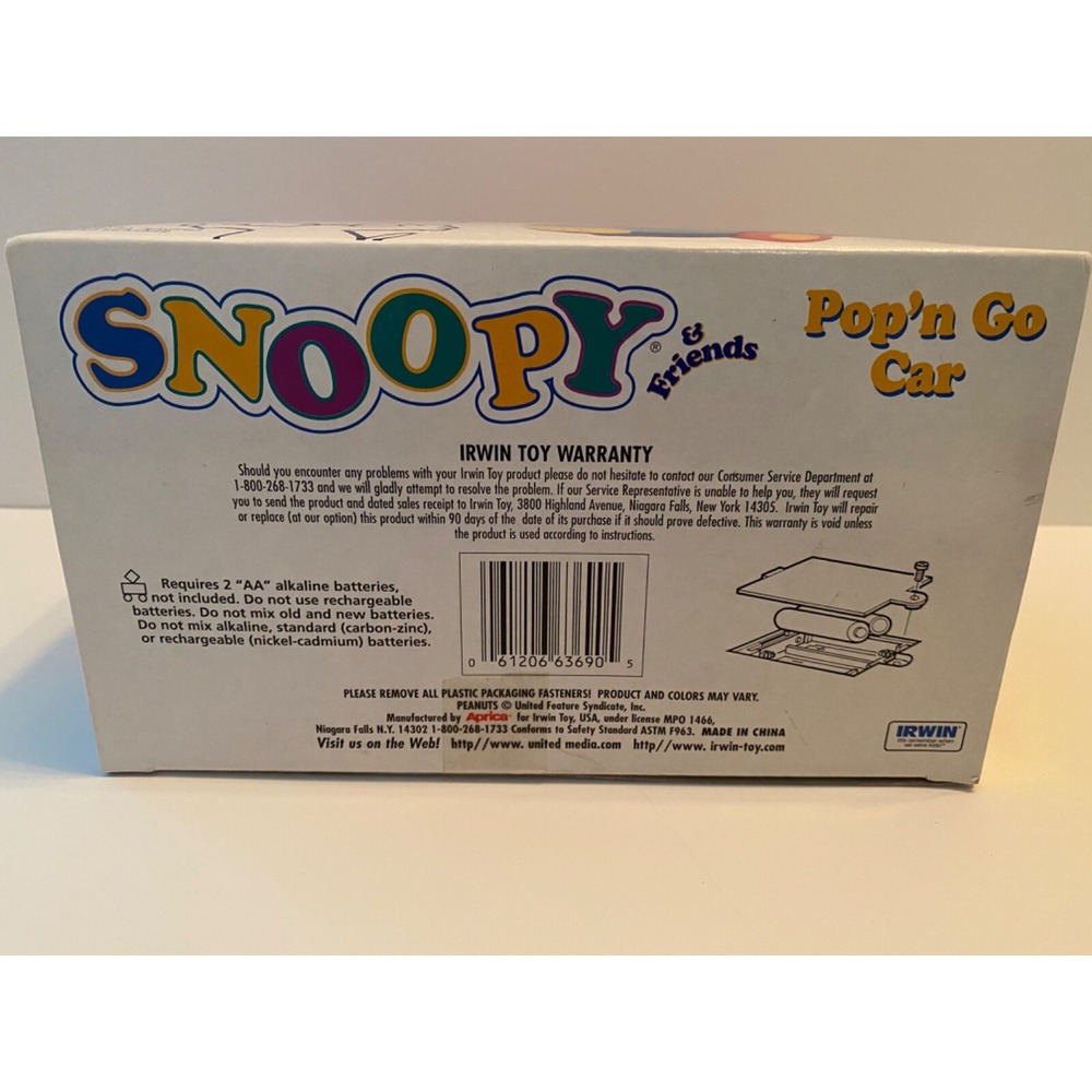NIB Irwin Peanuts Snoopy & Andy Pop'n Go Car Rare Vintage Musical Toy 63690 - Picture 4 of 4